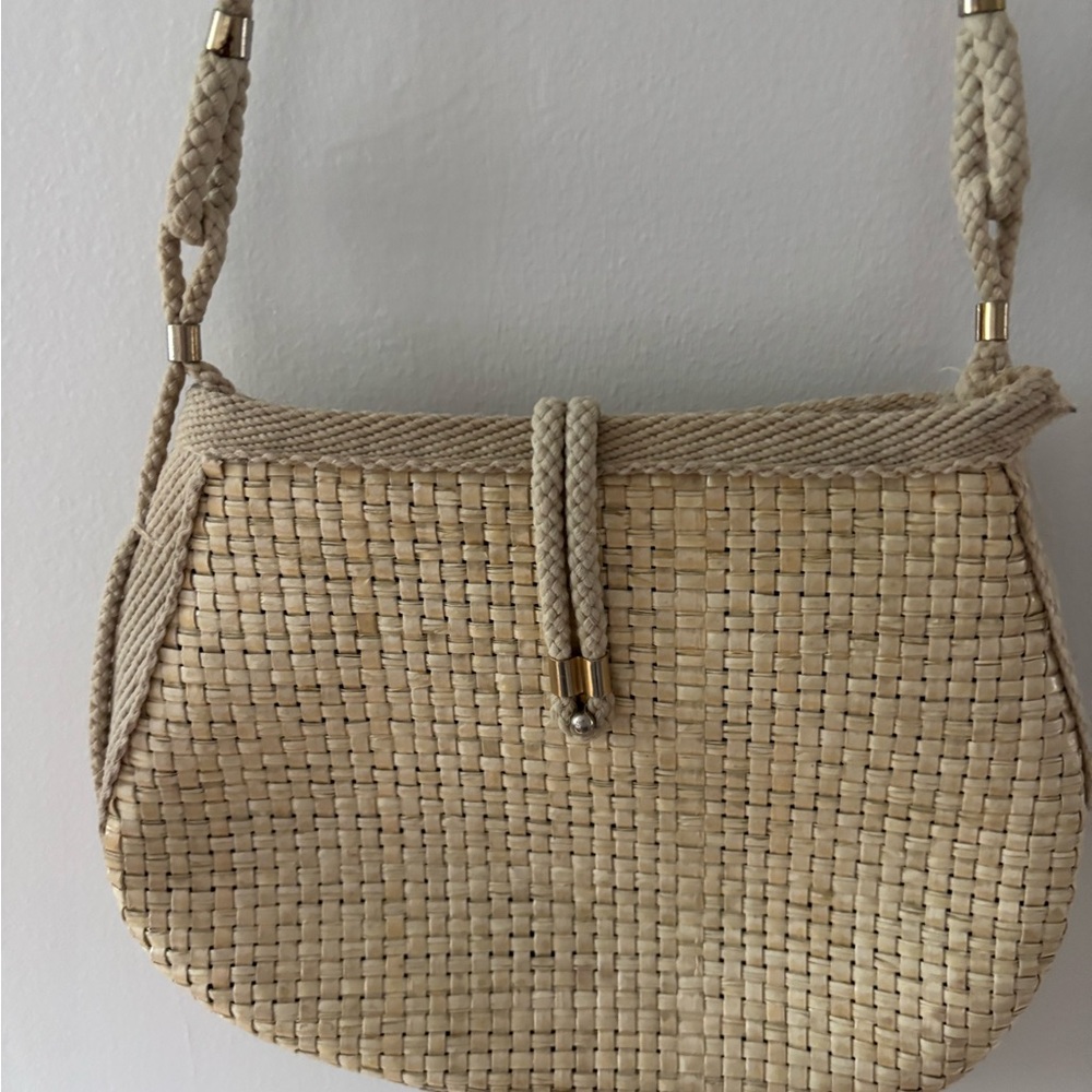 Vintage Woven Straw Crossbody Bag in Natural